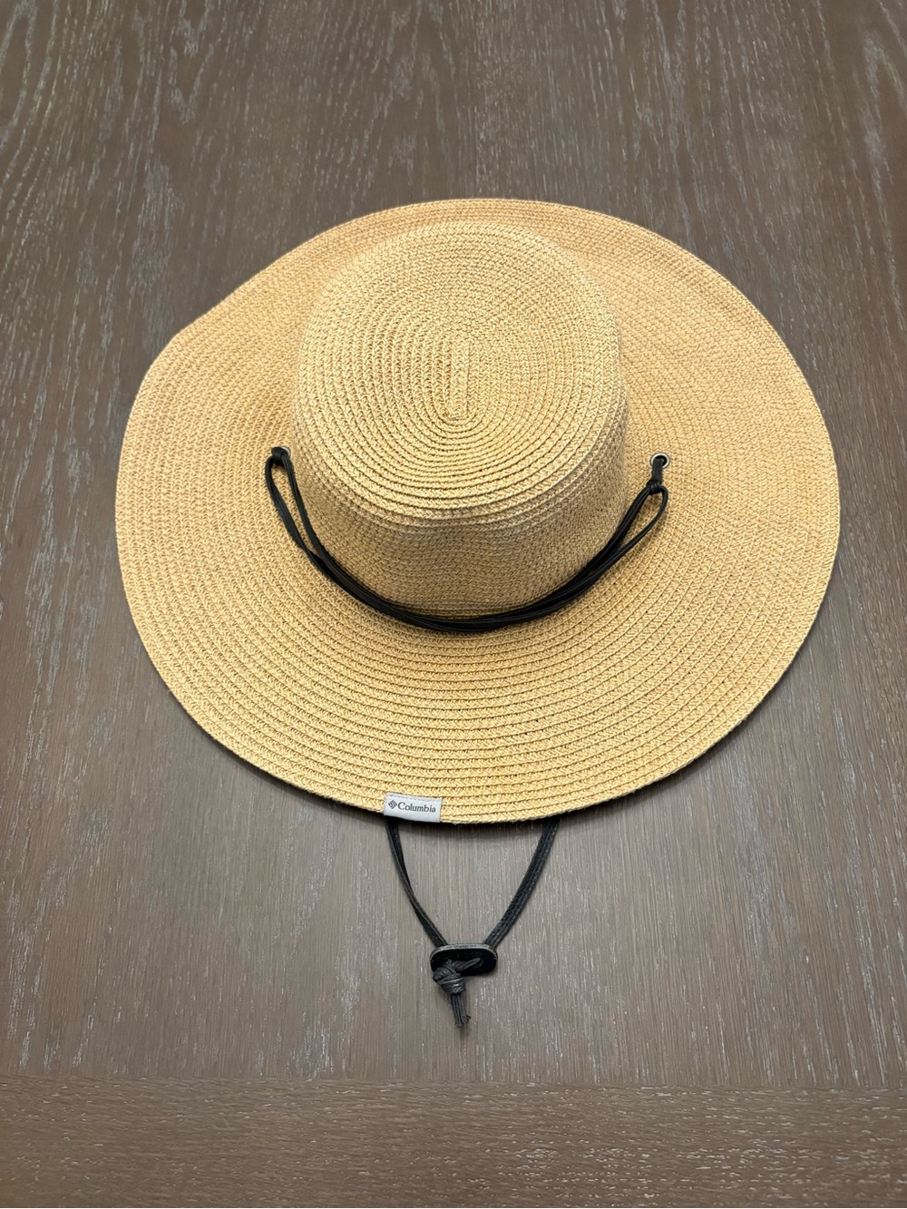 Columbia Women’s Natural Straw-Look Sun Hat with Black Leather Chin Cord